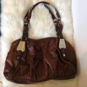 B. MAKOWSKY Brown Croc Embossed Leather Satchel